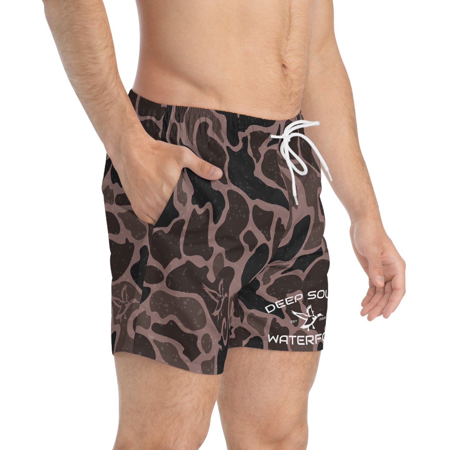 Dark Marsh Duck Camo Swim Trunks Mens