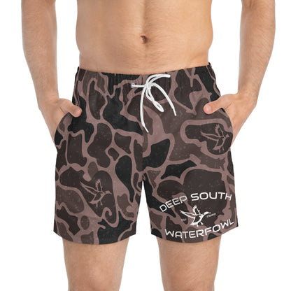 Dark Marsh Duck Camo Swim Trunks Mens